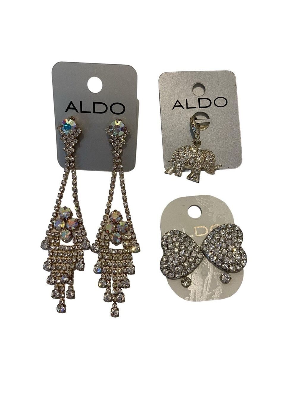 Aldo earrings set bundle crystal pearls silver white hearts elephant charm and +